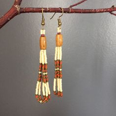 Bohemian Hand-strung Beaded Earrings, Bohemian Heishi Beaded Earrings With Dangling Beads, Bohemian Beaded Earrings With Dangling Heishi Beads, Wooden Beads Dangle Earrings, Native American Necklace, Beaded Hat, Native American Earrings, Native American Beaded Earrings, Bone Horn