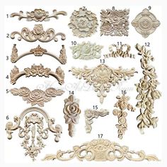 an assortment of carved wood furniture pieces