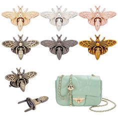 PRICES MAY VARY. 6 Colors Available: package includes 6 sets of bee shape metal bag turn locks in 6 colors--antique golden, antique bronze, rose gold, light gold, black and platinum; each color 1 sets. Vivid 3D animal shape, eye-catching, can add extra highlights to your bags. Dimensions: about 48mm(1.8") wide, 33.5mm(1.3") long; all lockes are packed into a 4.2" x 2.9" x 0.7" reusable protective plastic storage box, easy for your to use and store. Quality Material: the turn locks are made of al Rose Gold Lights, Small Luggage, Purse Making, Purse Crafts, How To Make Purses, Gold Handbags, Plastic Box Storage, Metallic Bag, Handbag Purse