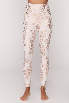 All good things are wild and free. The Lux High Waist Legging from Spiritual Gangster is a must-have! Features a high, double layer waistband to slim and compress and panel gusset designed for better range of motion and comfort. All over cheetah print in rose gold foil. Made from SG Studio Jersey, this legging is sweat wicking and quick drying for all day comfort. Poly/Spandex activewear blend. Model is 5'9" and wearing a size small. Cheetah Print Leggings, Spiritual Gangster, Rose Gold Foil, Athleisure Wear, Leggings Design, Wild And Free, Girly Fashion, Unique Designers, Women Clothing Boutique