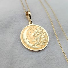 Embrace celestial elegance with this Dainty Moon Necklace, crafted from 14K solid gold for a timeless and minimalist look. This handmade necklace features a delicate moon phase pendant, symbolizing transformation and growth, accompanied by a soft cloud charm. Perfect for adding a subtle touch of cosmic charm to any outfit, this celestial necklace makes an ideal gift for her. ⚜️ Package included: One Handmade Necklace - Made to order ⚜️ Colors: Silver / Gold / Rose Gold ⚜️ Materials: 925 Sterling 14k Gold Celestial Moon Phase Necklace, Fine Jewelry Moon Phase Necklace In 14k Gold, Fine Jewelry 14k Gold Moon Phase Necklace, 14k Gold Moon Phase Necklace, Dainty Yellow Gold Necklace With Sun And Moon Design, 14k White Gold Moon Phase Necklace, Elegant Yellow Gold Necklaces With Sun And Moon Design, 14k Yellow Gold Moon Necklace, Elegant Yellow Gold Sun And Moon Necklaces