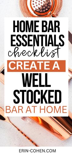 Stylish copper home bar cocktail essentials. Bar Essentials Liquor, Diy Cocktail Bar, Home Bar Cart, Mixology Bar, Home Bar Essentials, Rum Cocktail Recipes, Home Bar Sets