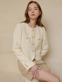 This one's for all the warm and fuzzies. When it’s cool out, keep you nice and warm. You will be more stylish in this jacket. - Slightly cropped and regular fit jacket - This one's for all the warm and fuzzies- Button up with gold tone buttons - This one features a trim neck, hem and cuffs - Two front pockets - Chic of a little twill-tweed jacket with a soft, love-forever twist Beige Tweed Long Sleeve Outerwear, Beige Long Sleeve Tweed Outerwear, Beige Long Sleeve Tweed Jacket For Winter, Casual Beige Tweed Jacket For Winter, Cream Tweed Outerwear For Fall, Beige Tweed Outerwear For Fall, Fall Cream Tweed Outerwear, Fall Beige Tweed Outerwear, Cream Long Sleeve Tweed Outerwear