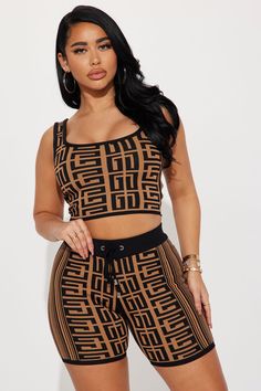 Available In Brown Combo. Short Set Scoop Neck Sleeveless Biker Short High Waist Elastic Waistband Stretch Disclaimer: Pattern Placement May Vary 70% Viscose 30% Nylon Imported | Getting Lost Biker Short Set in Brown size Medium by Fashion Nova Biker Short Set, Casual Street Wear, Biker Short, Unisex Baby Clothes, Short Set, Biker Shorts, Purple Dress, Fashion Nova