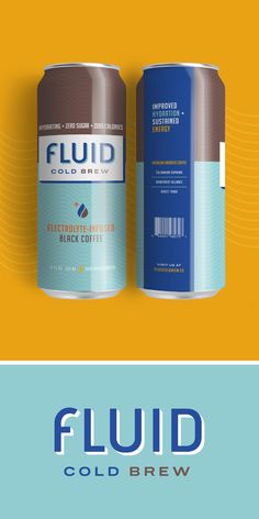 two cans of fluid cold brew next to each other on a yellow and blue background