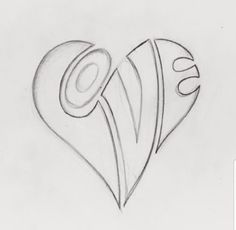 a pencil drawing of a heart with the letter o on it