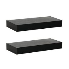 two black shelves are shown against a white background