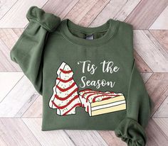 Christmas Tree Cake Sweatshirt, Little Debbie Holiday Cake Sweatshirt Embroidered Christmas Tree, Holiday Cake, Little Debbie, Tree Cake, Christmas Tree Cake, Handmade Christmas Tree, Tree Cakes, Holiday Cakes, Funny Christmas Shirts