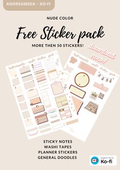 the free planner sticker pack is shown in pink and white with text that reads,