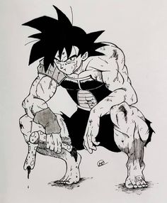 a drawing of gohan from the dragon ball series, drawn in black and white