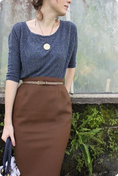 Ohne Titel | von Megan_GingerSnaps Brown Pencil Skirt, Money Fashion, Outfit Chic, Paris Mode, Modest Clothing, Office Attire, Mode Vintage, Work Attire