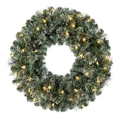 a christmas wreath with lights on it