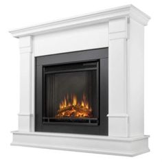 a white fireplace with an open fire place