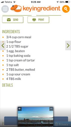 an iphone screen showing the key ingredients for a recipe