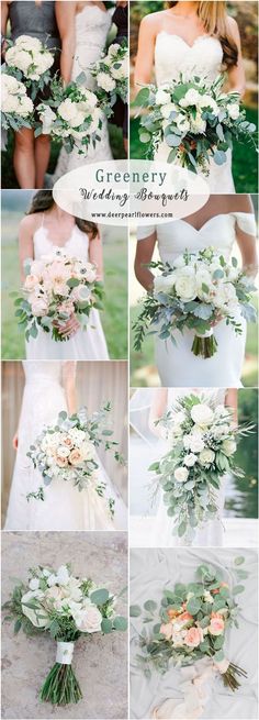 a collage of photos showing different bouquets