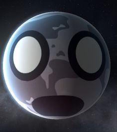 the face of a cartoon character is shown in front of some dark space and stars