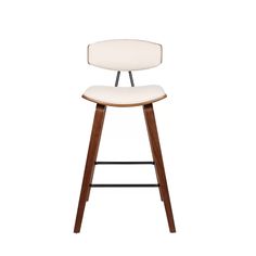 the backless stool with wooden legs and white upholstered seat is shown against a white background