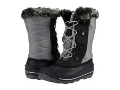 Kamik Kids Frosty Lake (Little Kid / Big Kid) - Girls Shoes : Mid Grey : Keep her balanced as she makes her way across the icy path in the dependable Kamik Kids Frosty Lake boots. The robust snow boots are designed in a waterproof rubber shell and a quilted upper. The water-resistant nylon softshell offers 200g. of 3M Thinsulate insulation. Mid-calf boot is constructed with an easy-lace closure and adjustable toggle, faux-fur collar, moisture-wicking liner, removable EVA footbed, and a non-marki Girls Shoes Kids, Clothing Inspiration, Faux Fur Collar, Mid Calf Boots, Big Kid, Branded Bags, Fur Collar, Lace Closure, Top Trends