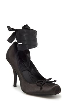 Jeffrey Campbell Nympha Ankle Wrap Pump (Women) | Nordstrom Black Ballroom Shoes, Steampunk Academia, Duchess Swan, Goth Heels, Ballet Inspired Fashion, Ribbon Heels, Ballet Heels, Ballerina Heels, Ballroom Shoes