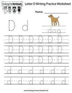 letter d writing practice worksheet for kids with pictures and letters to print out