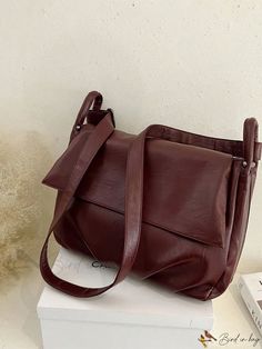 Bird in Bag - Womens Fashion Ruched Detail Square Flap Bag in Rookie and White-Collar Casual Burgundy Rectangular Shoulder Bag, Casual Burgundy Bags For Daily Use, Casual Burgundy Shoulder Bag For Everyday Use, Casual Burgundy Shoulder Bag For Everyday, Casual Burgundy Bag For Errands, Casual Everyday Burgundy Shoulder Bag, Brown Casual Satchel With Solid Color, Casual Brown Satchel With Solid Color, Casual Solid Color Bags For Fall