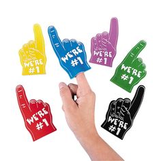 a hand is pointing at several different colored fingers that spell out the word we are 1