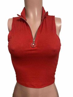 Y2K Red Zipper Front fitted Tank crop Top Casual party cami top Vintage seamless Car Photoshoot, Mock Neck Crop Top, Classic Corvette, Tank Crop Top, Sublimation Ideas, Red Crop Top, Halter Tank Top, Crop Top Casual, Red Tank Tops