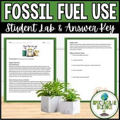 a poster with the words fossil fuel use student lab and answer key