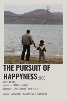 the pursuit of happiness 2006 poster with father and son on beach near golden gate bridge