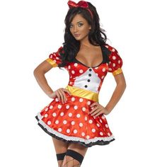 a woman dressed in a minnie mouse costume