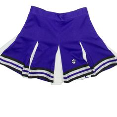 Item is in good used condition. >Size: XS >Waist: 24" >Length: 15" Fitted Blue Skort For Cheerleading, Fitted Bottoms With Elastic Waistband For School, High Waist Fitted Skirt For School, Cheerleading Pleated Mini Skirt, School Tennis Skirt, Fitted And Flared, Purple Fitted Short Skirt, School Fitted Flared Tennis Skirt, Purple Fitted Mini Skirt For School, Fitted Short Purple Skirt