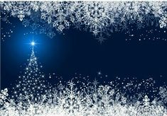 a blue christmas card with snowflakes and stars in the sky on a dark background