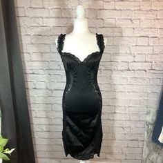 Vintage Y Satin and Lace Slip Dress Chemise  -Gorgeous shimmery satin fabric with slight stretch -Lace detailing -Zippered back -Unlined -Can be worn as a slip dress or chemise/nightgown -No flaws, EUC -Smoke and pet free home Underarm width:16" Shoulder to hem:40" Size M 214 Fitted Backless Slip Dress With Lace Trim, Fitted Lace Trim Backless Slip Dress, Fitted Lace Trim Slip Dress For Formal Events, Formal Fitted Slip Dress With Lace Trim, Fitted Slip Dress With Built-in Bra For Night Out, Silk Fitted Slip Dress With Lace Trim, Fitted Silk Slip Dress With Lace Trim, Fitted Backless Slip Dress For Night, Fitted Satin Dress For Night