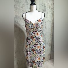 Muse Dresses - 100% Silk Embroidered/Beaded Short Slip Dress, Multi Color Print. This Dress Is Sexy, Flirty And Fun! Perfect For Special Occasion Party Or Date Night Out! Fitted Size 10 Material: 100% Embroidered Silk Lined (Nylon I Believe) Care: Dry Clean Only Condition: New With Tags V-neck Dress With Multicolor Floral Embroidery, Summer Sheath Midi Dress With Sequins, Summer Silk Midi Dress With Floral Embroidery, Summer Silk Embellished Embroidered Dress, Spring Embellished Dress With Spaghetti Straps, Fitted Multicolor Embroidered Mini Dress For Spring, Fitted Summer Embellished Embroidered Dress, Fitted Embellished Embroidered Summer Dress, Fitted Embellished Dress For Summer