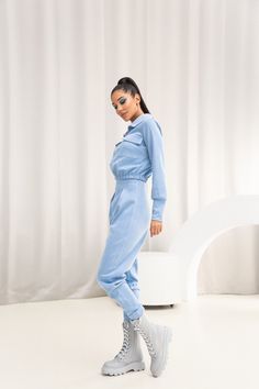 Textile Sky Blue Suede Sweatshirt with Pants – VICLAN Fitted Pants With Side Pockets For Loungewear, Fitted Lounge Pants With Side Pockets, Fitted Sweatpants With Side Pockets, Fitted Blue Jumpsuit With Side Pockets, Casual Fitted Jumpsuits And Rompers With Long Pants, Casual Long Sleeve Elastane Jumpsuits And Rompers, Casual Fitted Jumpsuits And Rompers, Ivory Ella, Fabric Structure