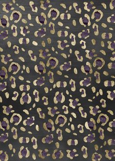 an animal print fabric with gold and purple spots on black, showing the pattern in different colors