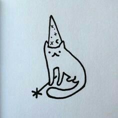 a drawing of a cat wearing a party hat