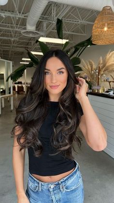 Dark Extensions With Highlights, Dark Hair With Subtle Dimension, Brown Balayage Wedding Hair, Chocolate Brown Extensions, Dark Brown With Brown Balayage, Brown On Black Hair Balayage, Dark Brunette Extensions, Dark Brunette Hair Extensions, Black Hair With Chocolate Brown Balayage