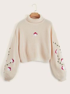 Free Returns ✓ Free Shipping On Orders $49+ ✓. ROMWE STPL Mushroom Embroidery High Neck Sweater- Women Sweaters at SHEIN. Fairycore Mushroom, High Neck Sweaters Women, Mushroom Embroidery, Mushroom Print, High Neck Sweater, Kawaii Clothes, Cute Sweaters, Dream Clothes