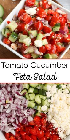 This fresh Tomato Cucumber Feta Salad is so tasty! Made with a homemade lemon dill dressing, it's perfect for a light meatless lunch or side for dinner.