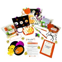 the contents of a halloween treat box are shown