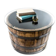 Coffee Table - Motor City Barrels Whiskey Barrel Coffee Table, Wine Barrel Coffee Table, White Oak Furniture, Wine Barrel Table, Barrel Coffee Table, Barrel Ideas, Round Glass Table, Whiskey Barrels, Barrel Table