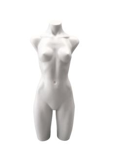 a white female mannequin is standing on its own head and shoulders, with no shirt on