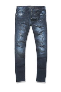 Sean - High Point Denim (Midnight Blue) – Jordan Craig Rugged Dark Wash Jeans For Streetwear, Rugged Denim Blue Jeans For Streetwear, Ripped Denim Jeans For Streetwear, Rugged Ripped Dark Wash Jeans, Rugged Ripped Blue Jeans, Rugged Distressed Denim Blue Jeans, Rugged Distressed Dark Wash Bottoms, Rugged Ripped Dark Wash Bottoms, Jordan Craig