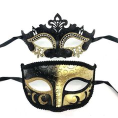 Masquerade Mask Couple Lover Mask, Black & Gold •#Ad• Black Masquerade Mask For Halloween Gift, Black Masquerade Mask For Festivals, Black Adjustable Masquerade Mask For Party, Adjustable Black Masquerade Mask For Parties, Black Masquerade Mask For Festivals And Costume Party, Black Masquerade Mask For Carnival, Venetian Black Masquerade Mask For Festivals, Vintage Masquerade Mask For Carnival Party, Black Masquerade Mask For Party Festivals