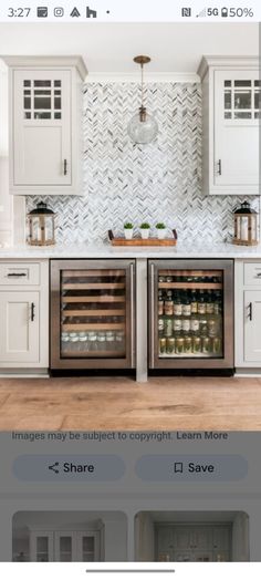 a kitchen with white cabinets and wood flooring is featured on the instagram page