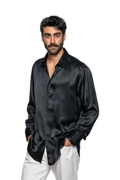 Black Satin Shirt Outfit, Satin Shirt Outfit, Black Satin Shirt, Silk Shirt Men, Black Silk Shirt, Luxury Shirt, Satin Shirts, Shirt Outfit Men, Launch Pad