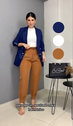 Cobalt Blue Outfits, Fall Colors Outfits, Blue Blazer Outfits For Women, Petite Style Outfits, Colour Combinations Fashion, Color Combos Outfit, Color Combinations For Clothes, Sassy Outfit