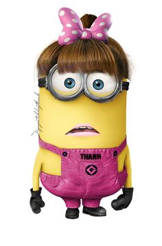 a minion with glasses and a bow on her head