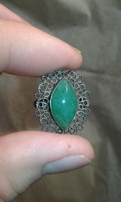 Chinese antique solid sterling silver and green speckled | Etsy Handmade Vintage Filigree Ring, Victorian Filigree Ring With Cabochon For Gift, Antique Handmade Round Filigree Ring, Antique Handmade Filigree Ring, Victorian Handmade Green Rings, Handmade Antique Filigree Ring, Handmade Victorian Green Rings, Vintage Green Filigree Ring With Gemstone, Vintage Jade Ring As Gift